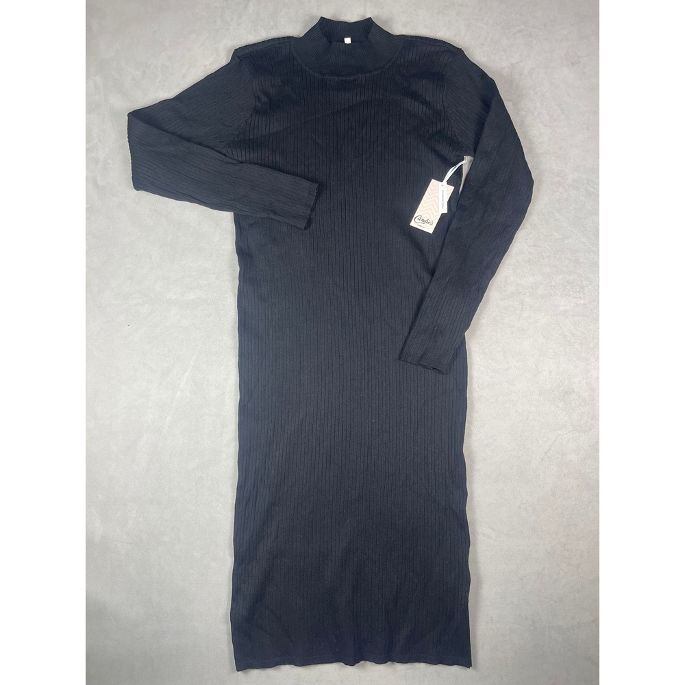 NWT Candies Mineral Black Ribbed Mock Neck Long Sleeve Sweater Dress XXL